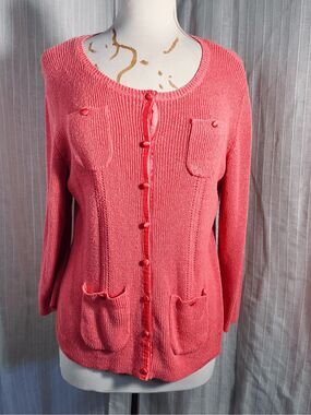 Sag Harbor Cardigan Size M 90's Vintage Knitted Coastal Grandmother Cardigan